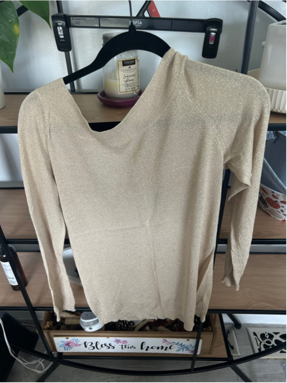 Women's H by Halston Gold Shimmer V-Neck Sweater S